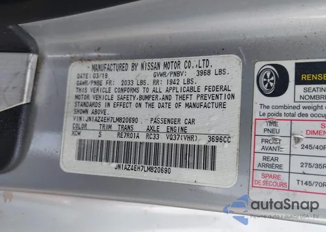 2020 Nissan 370Z Sport 7-Speed Automatic from USA, damaged, VIN JN1AZ4EH7LM820690